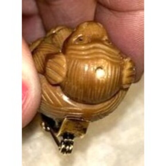 Vintage Leadwood Hear NothingMonkey Brooch With Gemstone Accents By Inadimoini - Picture 10 of 10